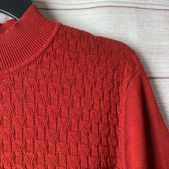 Koret Red Short Sleeve Sweater Blouse Mock Neck Partial Back Texture Front XL - Picture 4 of 15